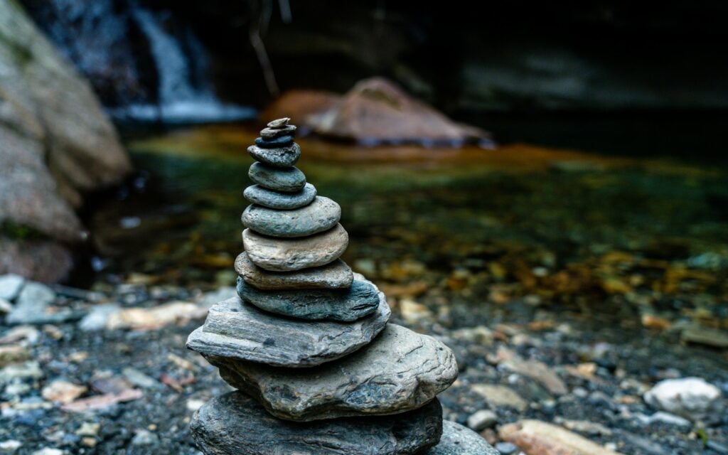 stacking stone in riverside.